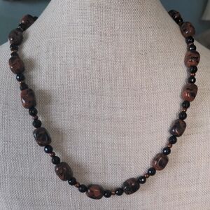 New Goldstone Beaded Necklace, Brown, Copper, Black, Gold, Genuine 19"+3",